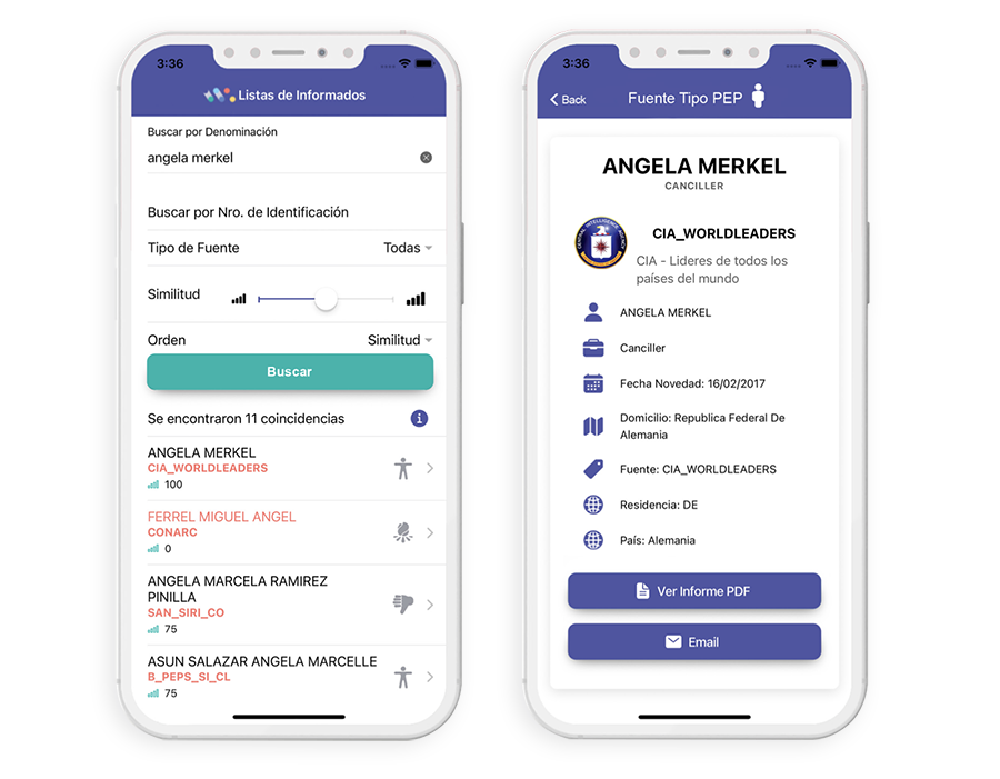 screenshot of Lista de Informados
